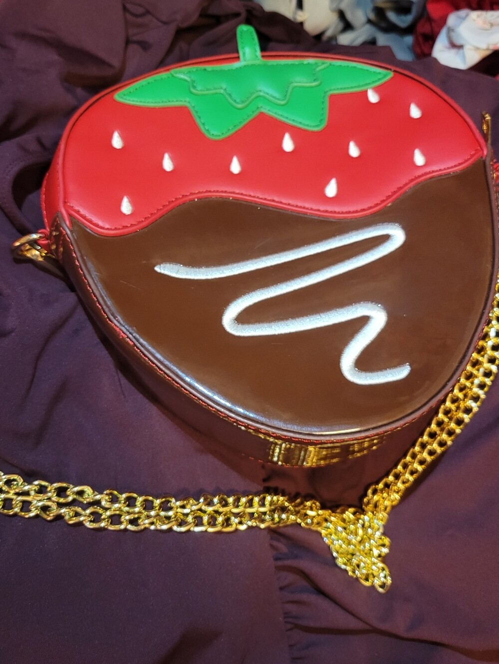 Chocolate-Covered Strawberry Crossbody Bag - Red, Brown & Green
